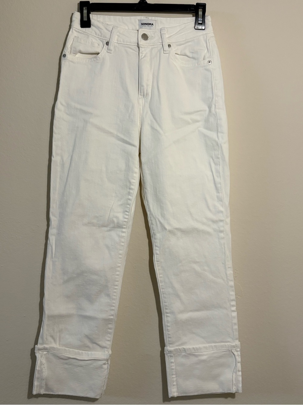 Sonoma White Straight Leg Jeans with Cuffed Hem Size 4